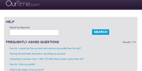 Screenshot of the OurTime contact page Screenshot of the OurTime contact page