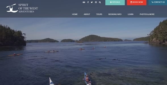 Screenshot of the Spirit of the West Adventures website