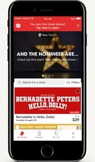 Screenshot of the TodayTix app