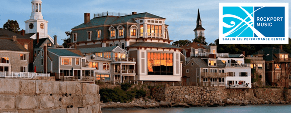 Photo of Rockport Music Shalin Liu Performance Center and logo