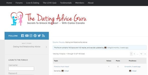 Screenshot of the Dating Advice Guru forums Screenshot of the Dating Advice Guru forums