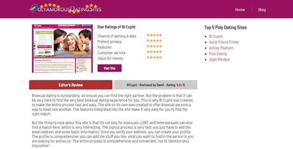 Screenshot of a review on PolyamorousDatingSites.com