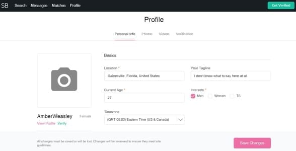 Screenshot of a SecretBenefits profile
