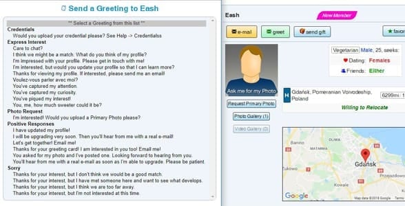 Screenshot of VeggieConnection's pre-written messages