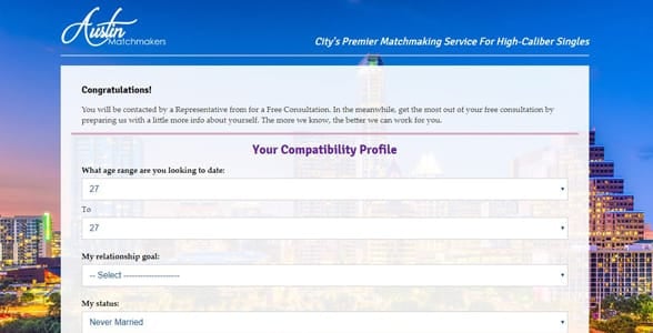 Screenshot of the Compatibility Profile at Austin Matchmakers