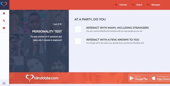 BlindDate.com's personality test