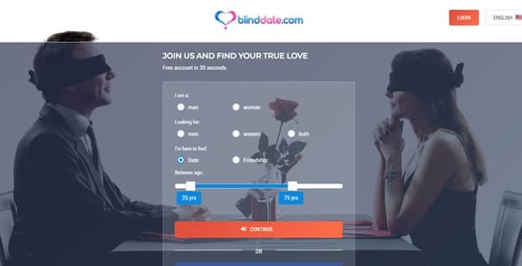 Screenshot of BlindDate.com's log in page
