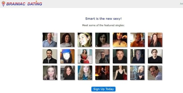 Screenshot of BrainiacDating.com's homepage