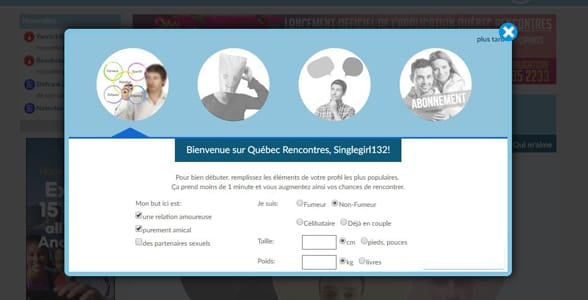 Screenshot of the sign-up process