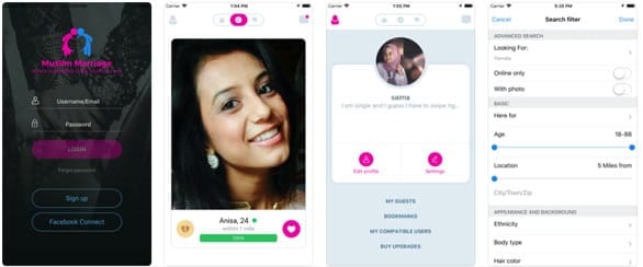 Screenshots of MuslimMarriage on mobile devices