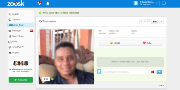 Screenshot of a Zoosk profile