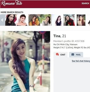 Screenshot of a profile on RomanceTale