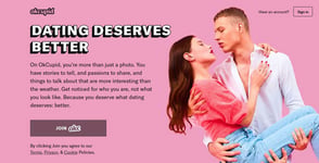 Screenshot of OkCupid's homepage Screenshot of OkCupid's homepage