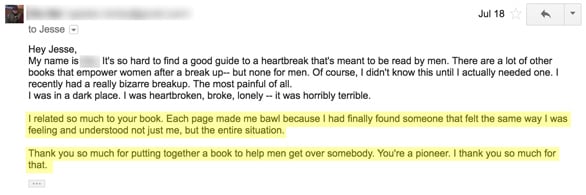 Screenshot of a feedback email Jesse received