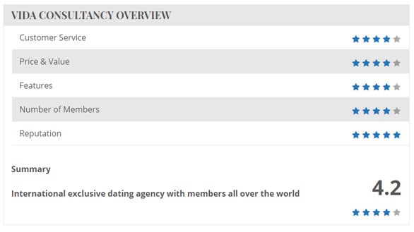 Screenshot of Dating Agency Reviews Vida Consultancy overview