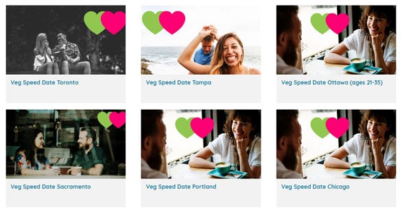 Screenshot of Find Veg Love event cities