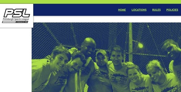 Screenshot of the Pittsburgh Sports League website