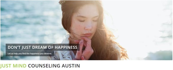 Screenshot of the Just Mind Austin homepage Screenshot of the Just Mind Austin homepage