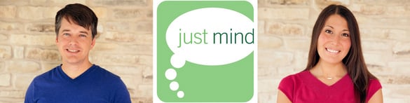Photo of Just Mind Founders William and Teri Schroeder and the logo