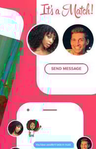 Screenshot of Tinder's match and chat features