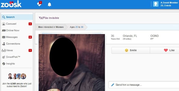 Screenshot of Zoosk.com