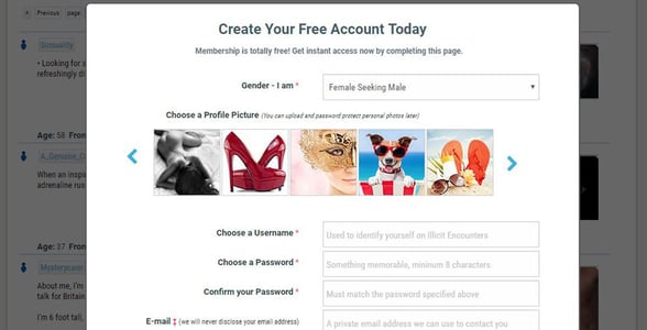 Screenshot of the signup page