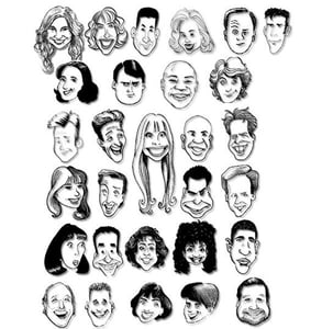 Caricatures of the Capitol Steps cast