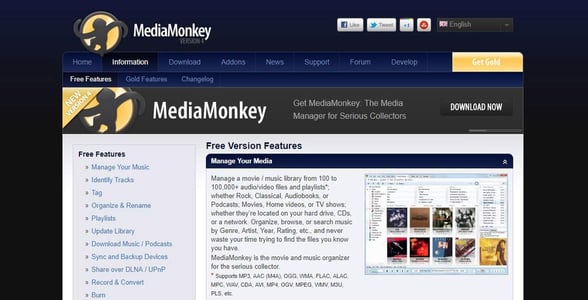 Screenshot of MediaMonkey's website