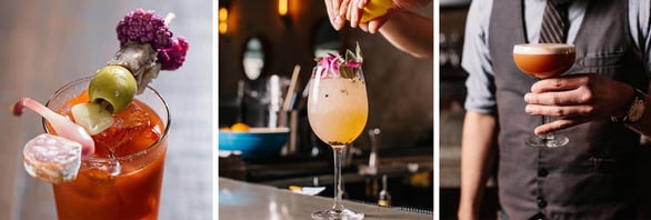 Collage of photos of drinks from River Roast and Reid Bar