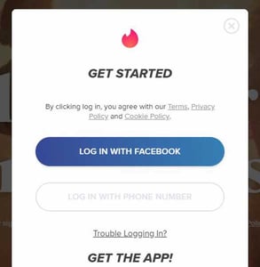 Screenshot of Tinder's signup page