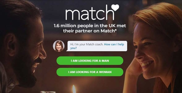 Screenshot of the Match homepage