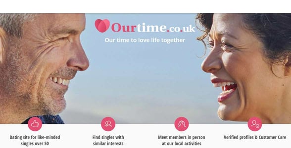 Screenshot of the OurTime homepage