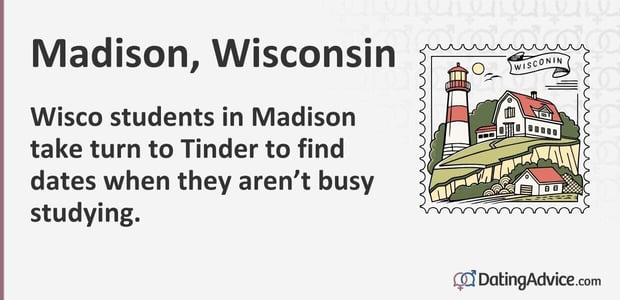 Madison, Wisconsin Wisco students in Madison take turn to Tinder to find dates when they arenât busy studying. Madison, Wisconsin Wisco students in Madison take turn to Tinder to find dates when they arenât busy studying.