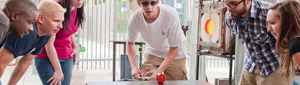 Screenshot of a glassblowing banner from the Mesa Arts Center