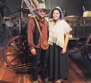 Photo of people dressed in pioneer clothes in Oregon City