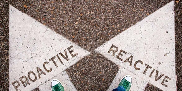 Photo of proactive and reactive written on a road