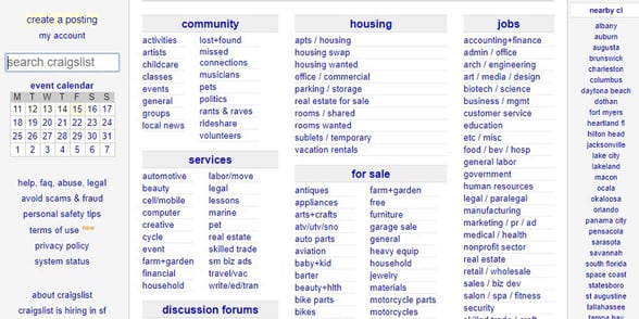Screenshot of Craigslist