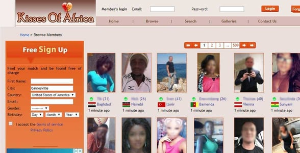 Screenshot of the Kisses Of Africa signup