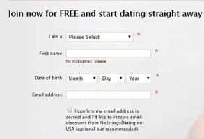 Screenshot of NoStringsDating.net's registration