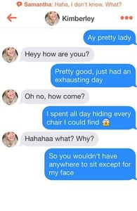 Screenshot of Tinder pick-up lines from BHA