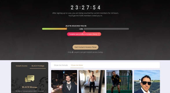 Screenshot of Luxy's vouch system