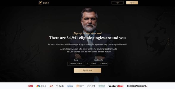 Screenshot of Luxy's homepage