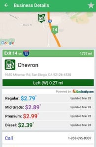Screenshot of iExit's gas station listings