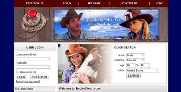 Screenshot of SinglesCorral.com