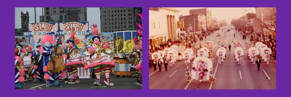 Collage of photos of past Mummers Parades