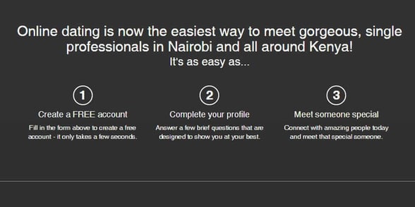 Screenshot of DateMeKenya's signup process