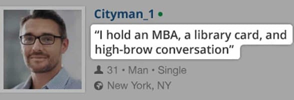 Screenshot of an example dating profile Screenshot of an example dating profile