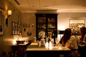 Photo of the interior of The Hawthorne at night