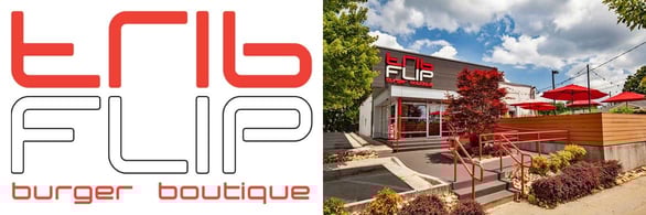 FLIP burger boutique logo and photo of Atlanta location