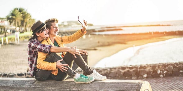 Photo of a lesbian couple smiling Photo of a lesbian couple smiling